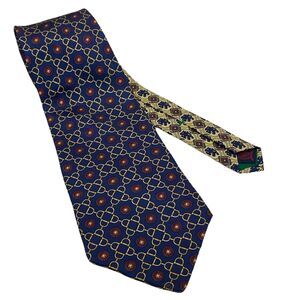 Vintage Tommy Hilfiger 100% Silk Necktie Tie Lion Crest Horsebit Chain Print USA